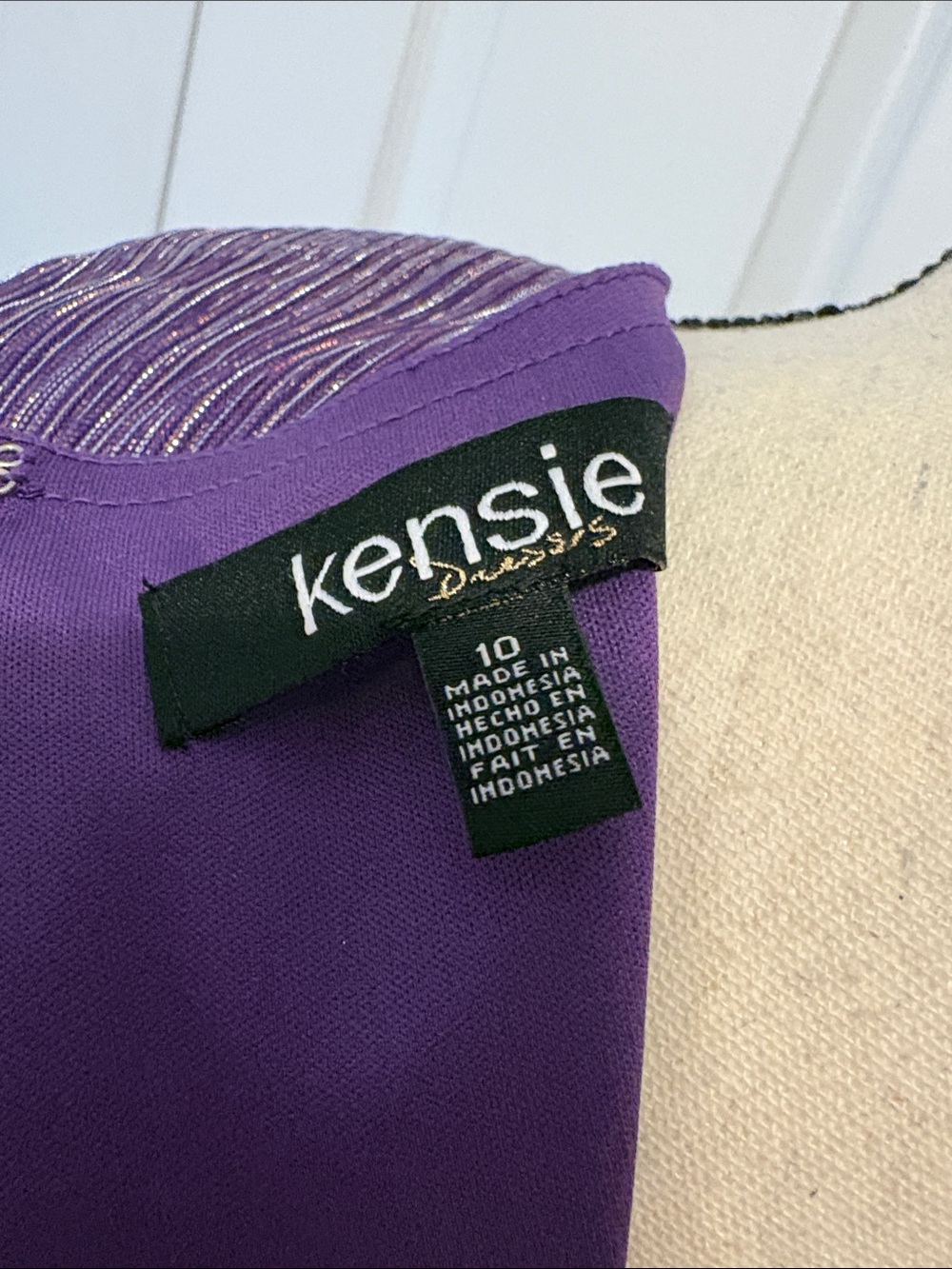 NWT Kensie Metallic Purple Long Sleeve Faux Wrap Midi Dress Size 10. - Picture 8 of 13